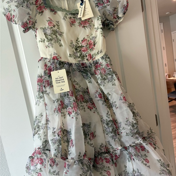 JessaKae Dresses & Skirts - JessaKae White Floral Midi Dress with Pink & Green Accents